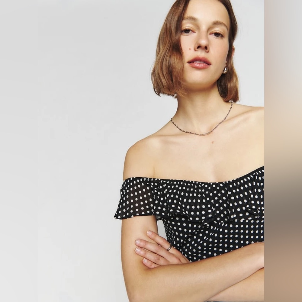 NWT Reformation charm off should polka dot dress. Size L. - Picture 4 of 4